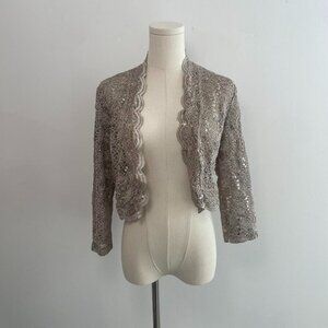 Rm Richards Scalloped Sequin Lace Bolero in Taupe | Women’s Size Small